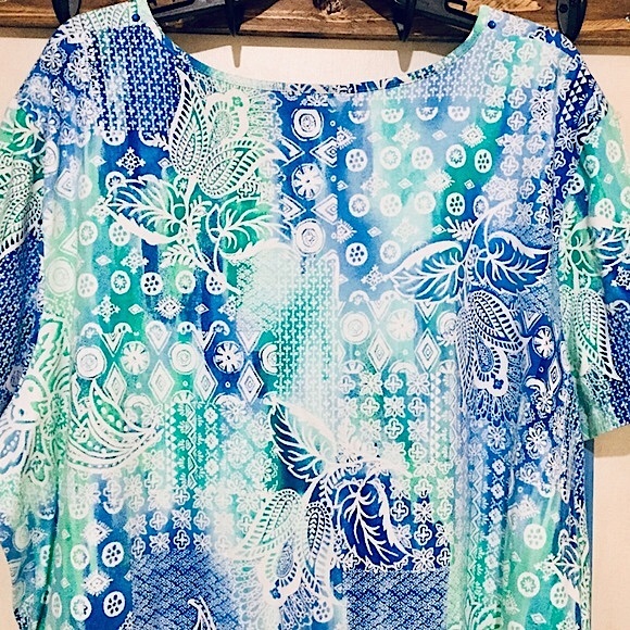 🌴NWOT Alfred Dunner Blue/Green Tropical Top (3X) - Picture 6 of 7